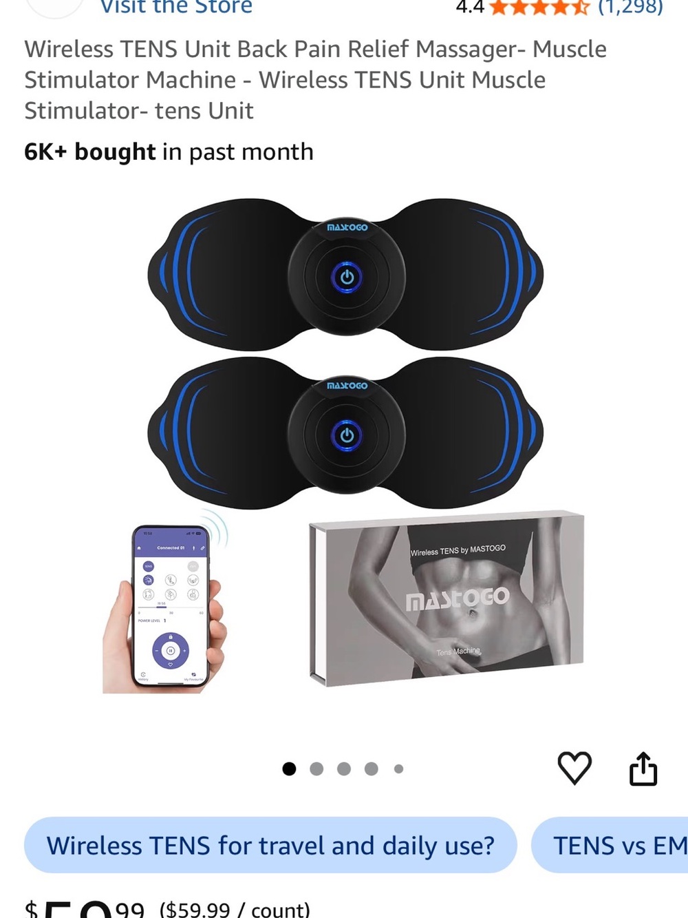 Mastogo Wireless TENS Muscle Stimulator Unit